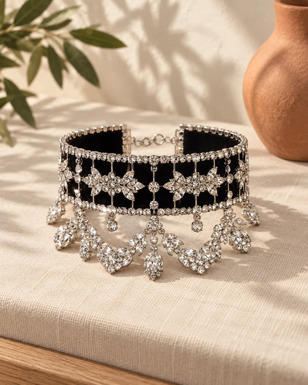Crystal Rhinestone Choker Necklace Velvet Statement Necklace