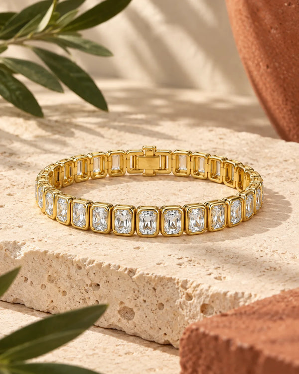 BLUEONE Square Full Zircon Tennis Bracelet for Men and Women, Elegant Hip Hop Jewelry Accessory