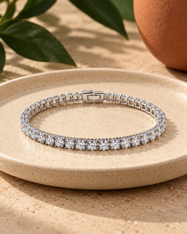 Copper Zirconia Tennis Bracelet with Design, Eight-Character Clasp, Luxury Minimalist Style, Elegant Fashion Jewelry