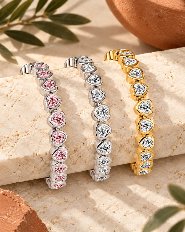 Romantic Trimmed Heart Shape 3A Zirconia Love Bracelet Copper Electroplated Gold Fashion Trendy
