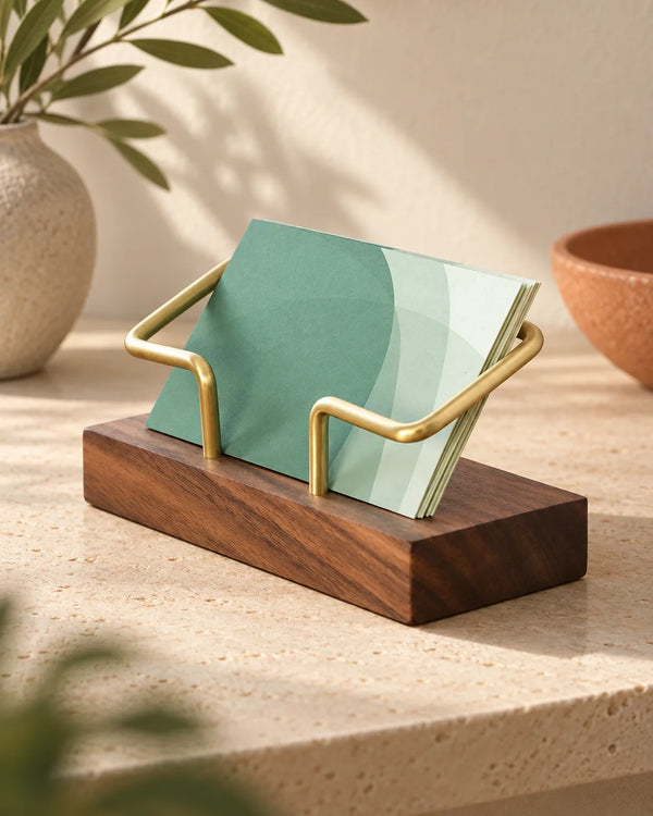 Walnut Brass Business Card Holder Wooden Business Card Holder Metal Business Card Holder Solid Wood Card Holder Signature Box