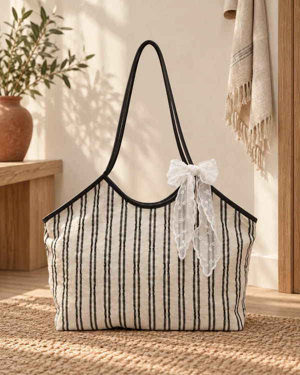 Striped Canvas Tote Bag