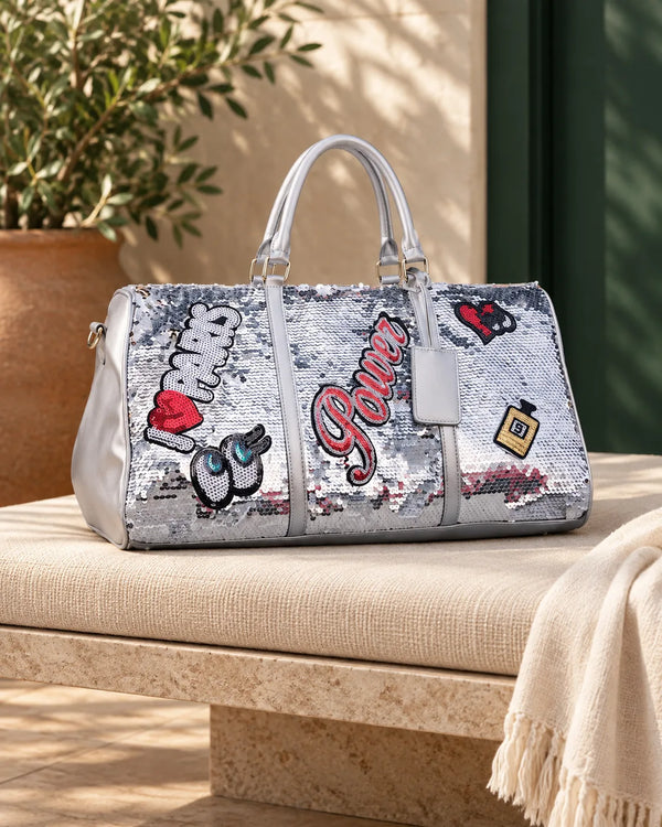 Travel Bag Sequins Overnight Bag Portable Duffle Bags Large Capacity Quitte Bags for Women Men Big Weekend Tote Pink