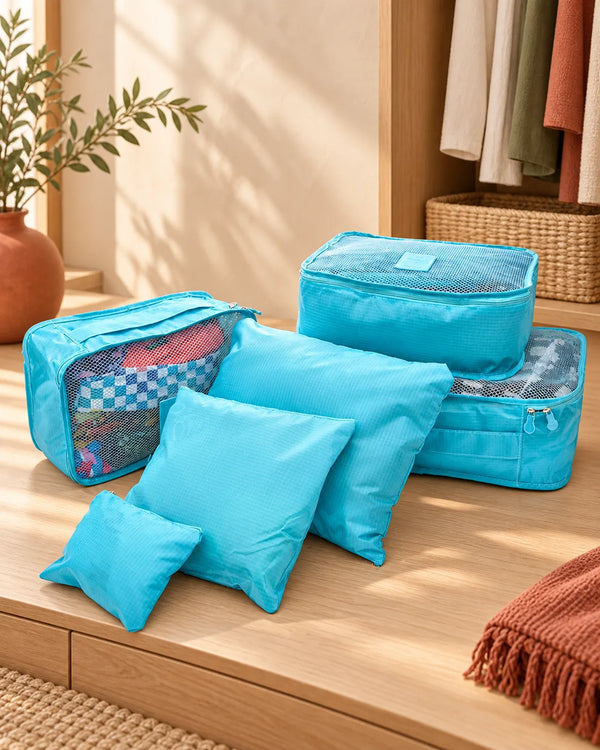 6pcs/set Men and Women Luggage Travel Bags Packing Cubes Organizer Fashion Double Zipper Waterproof Polyester Bag