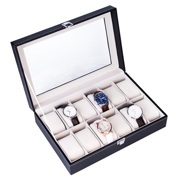 12 Slot Leather Watch Box Display Case Jewelry Organizer For Men  Women