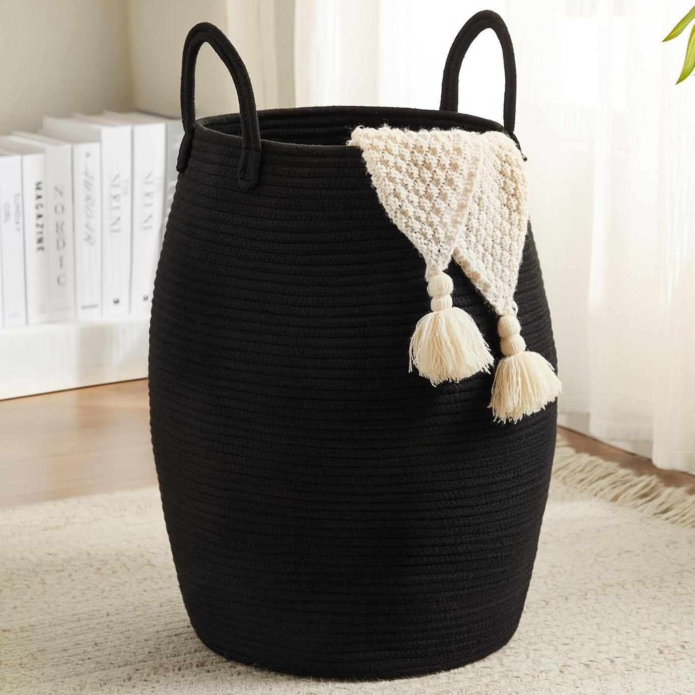 Larry's Large Capacity Tall Model With Extended Handle Foldable Tassel-free Decorative Dirty Clothes Basket For Bedroom And Bathroom Clothing Storage