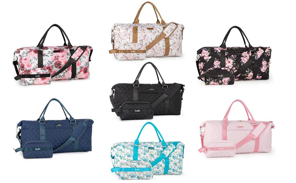 Women's Travel Bag With Toiletry Pouch  Carry-on Overnight & Weekend Bag For Travel, Yoga, And Gym  White Floral Design