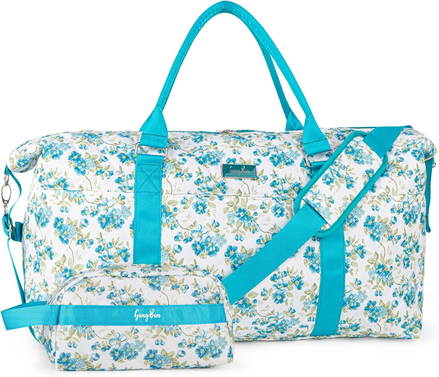 Women's Travel Bag With Toiletry Pouch  Carry-on Overnight & Weekend Bag For Travel, Yoga, And Gym  White Floral Design