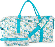 Women's Travel Bag With Toiletry Pouch  Carry-on Overnight & Weekend Bag For Travel, Yoga, And Gym  White Floral Design