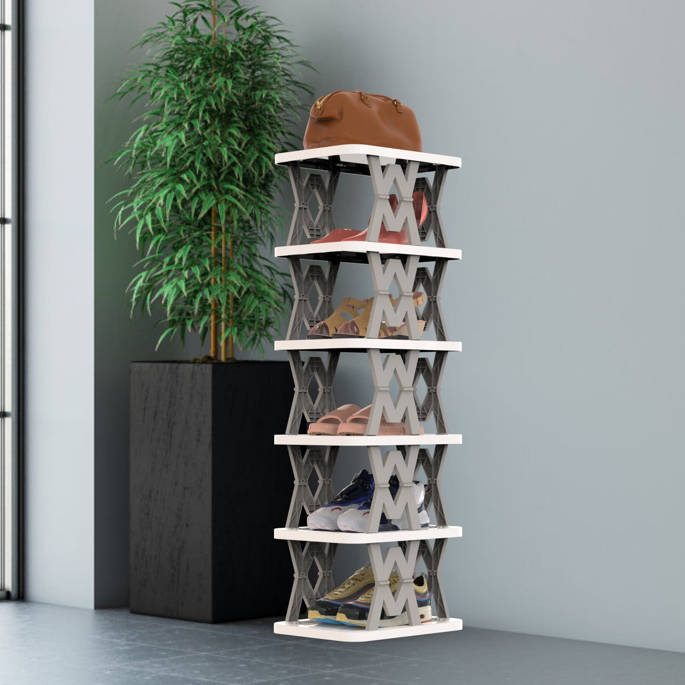 6 Tier Foldable Shoe Rack Vertical Shoe Organizer Narrow Shoe Rack For Small Spaces Space Saving Free Standing For Corner Entryway Hallway Bedroom 2 Color Options
