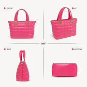 Puffer Tote Bag For Women With Zipper, Quilted Puffy Bag Lightweight Crossbody Hobo Padded Handbag With Strap-Rose