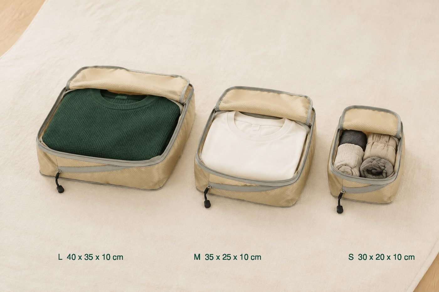 The three cube sizes laid out side by side