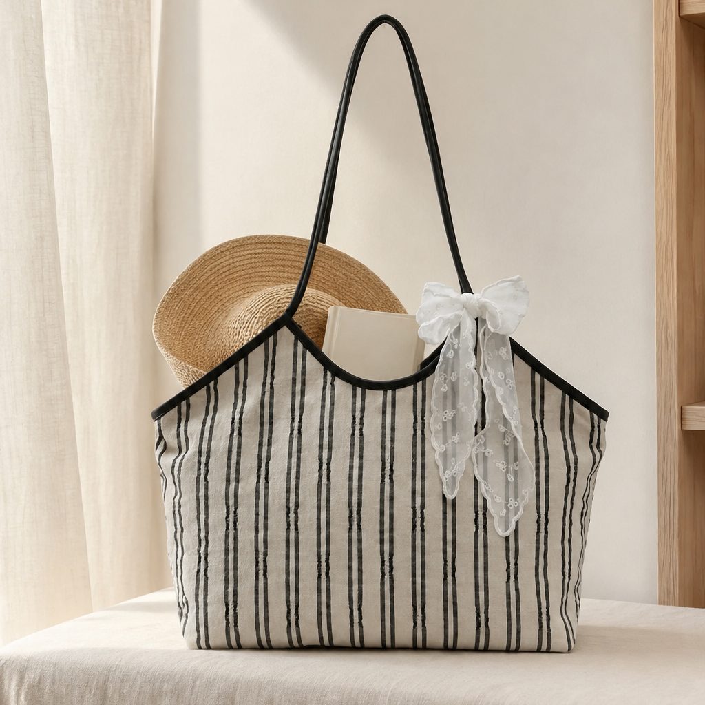Striped Canvas Tote Bag