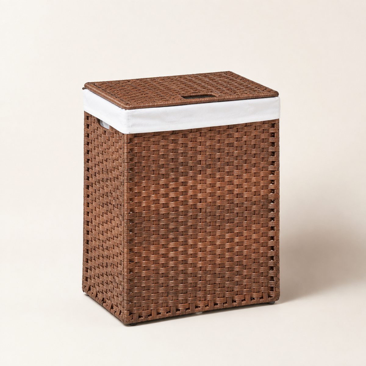 Laundry Hamper With Lid PE Rattan Powder Coating Frame Clothes Hampers with 02 Removable Bags, 100L, Brown Color