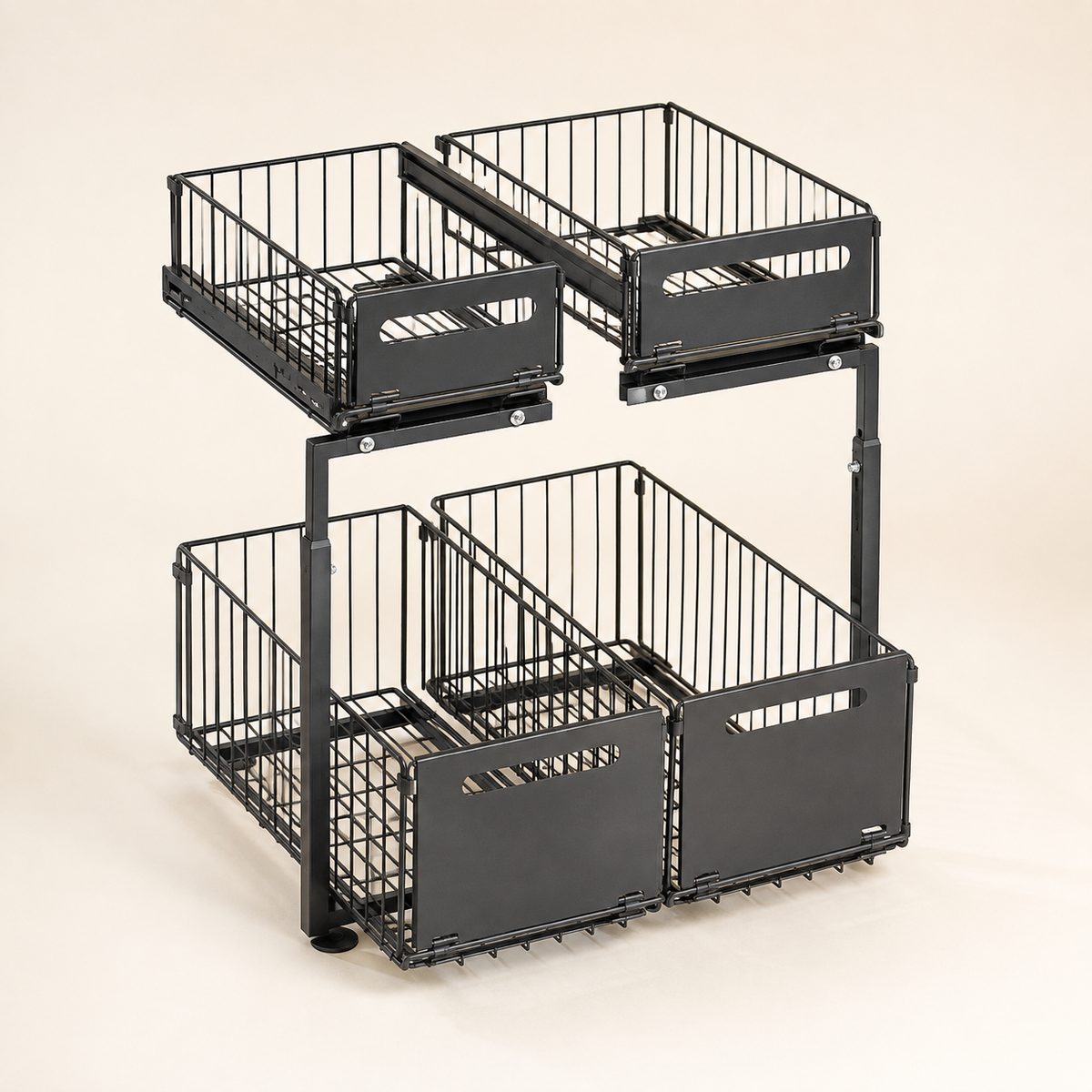 2-tier pull-out cabinet organizer, adjustable kitchen basket, under-sink organizer, spice rack, drawer slide.